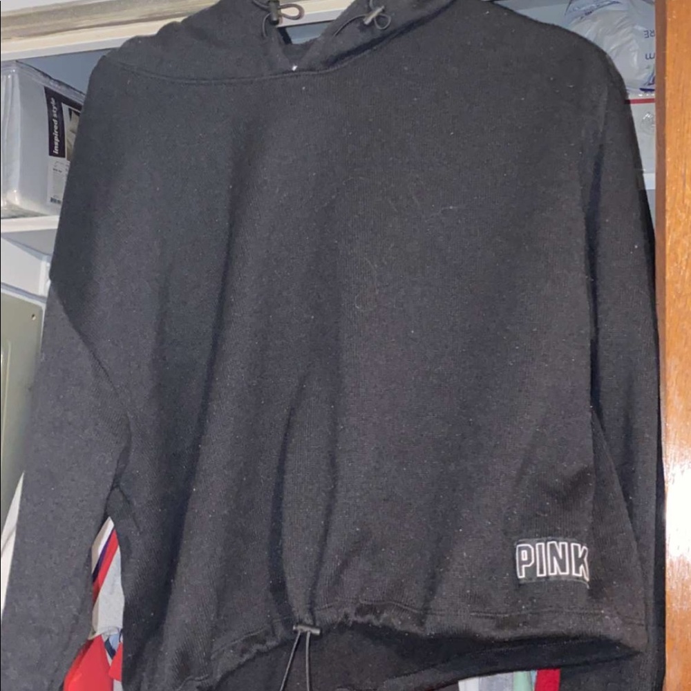 PINK black drawstring pullover sweatshirt